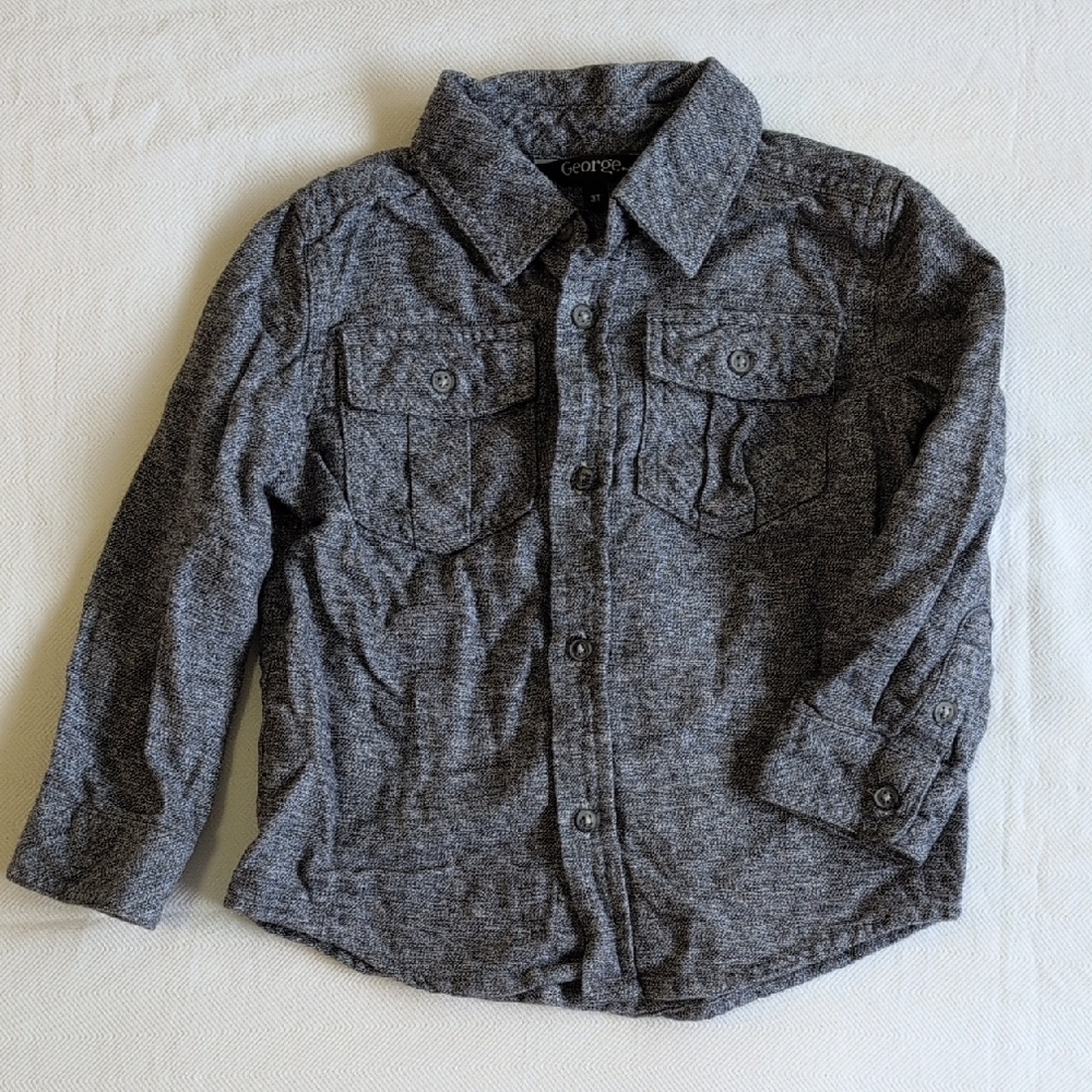 george soft gray marl cotton flannel button down shirt 3T toddler boys